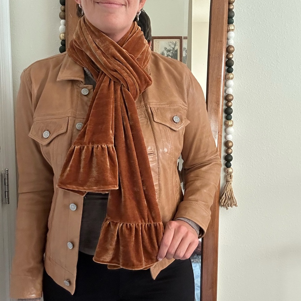 Dark Gold Velvet Ruffled Scarf